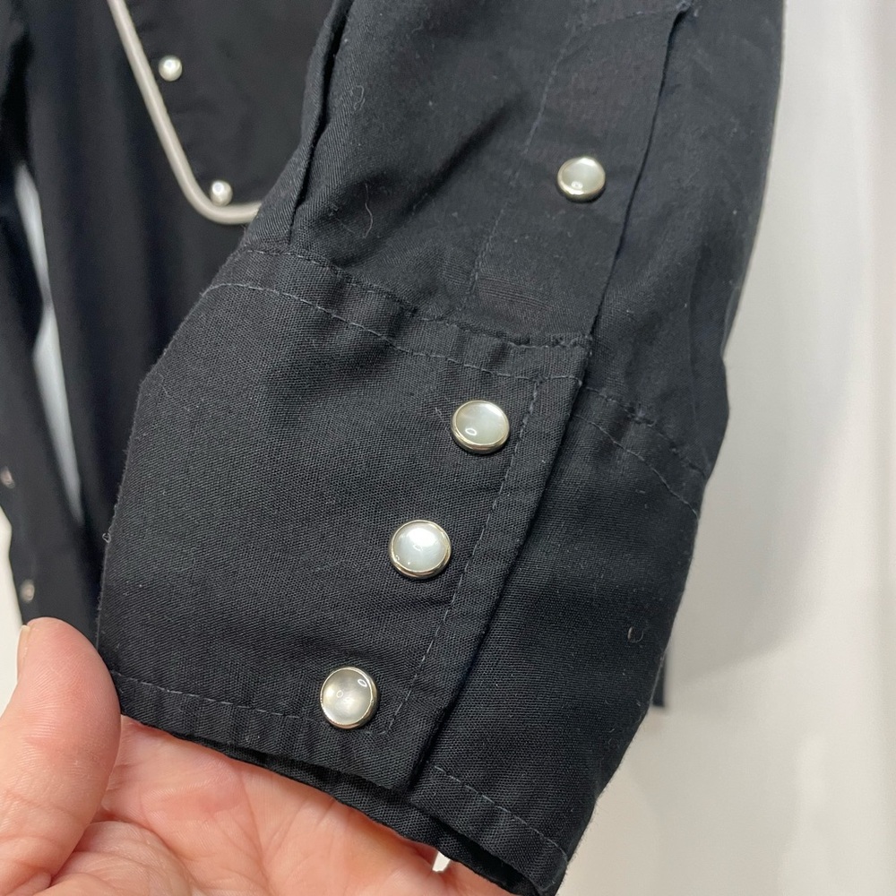 VTG Western Trends by Panhandle Slim Black Pearl Snap Bib Shirt w/ white trim - Picture 3 of 15
